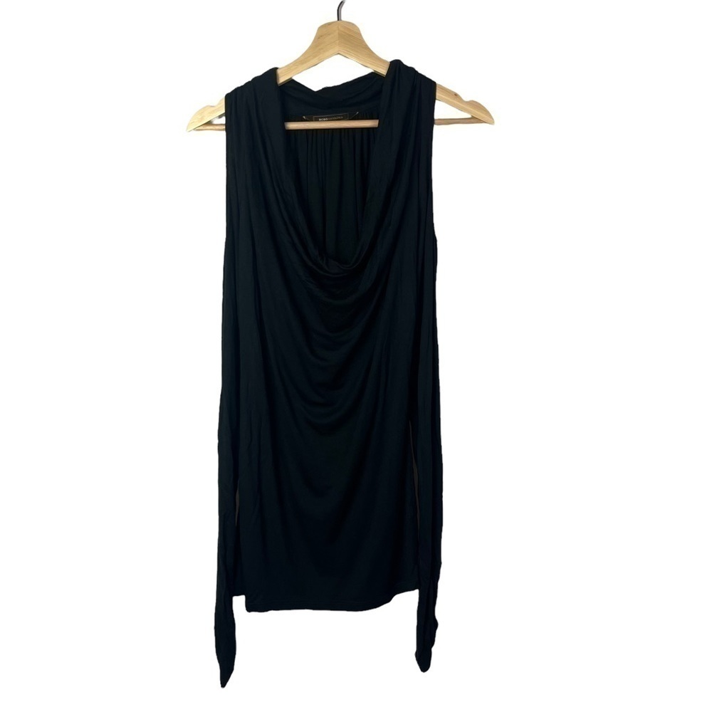 BCBGMaxAzria Black Cowl‎ Neck Cold Shoulder Stretch Long Sleeve Blouse S